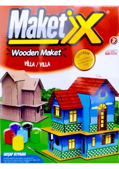 Vıp Maket Boyanabilir Villa 6 Renk Akrilik Boya Eğitici Oyuncak Ahşap Boyama Ahşap Villa Boyama Seti