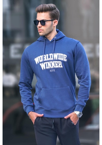 Madmext Lacivert Baskılı Kapüşonlu Sweatshirt 6149-lacivert Lacivert