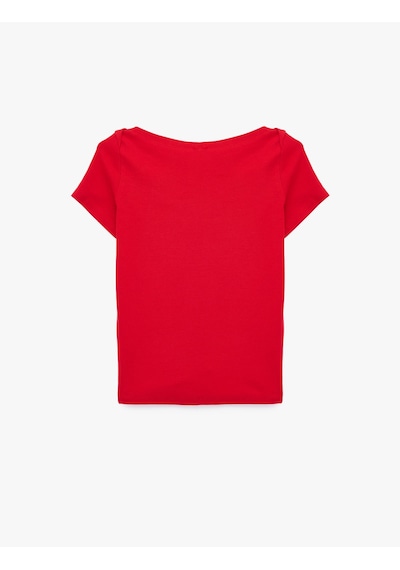 Koton Pamuklu Kısa Kollu Kayık Yaka Slim Fit Tişört Kırmızı 6sal10650ık