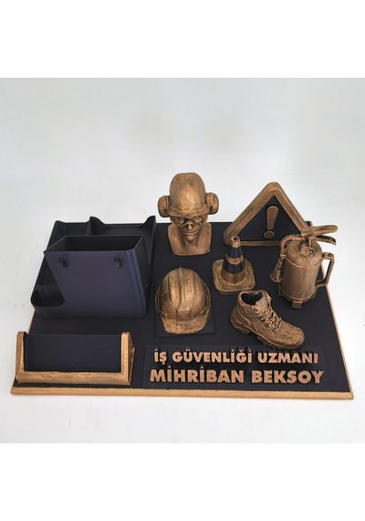 Kişiye Özel İş Güvenliği Uzmanı Masa İsimliği Ve Kartvizitlik Gold - Siyah
