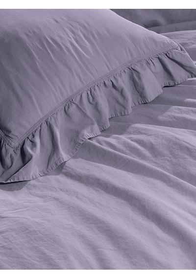 Fırfırlı Stonewash Cotton Nevresim Takımı 200x220 Lila