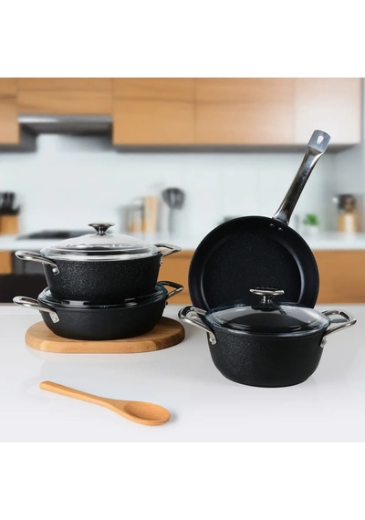 Güral Antoryum Pro 7 Parça Thermoguard Granit Tencere Takımı Siyah 9050834