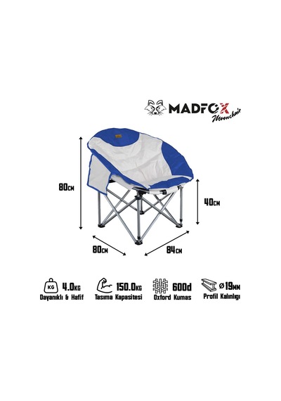 Madfox Moonchair Deluxe Katlanır Kamp Sandalyesi Mavi/gri