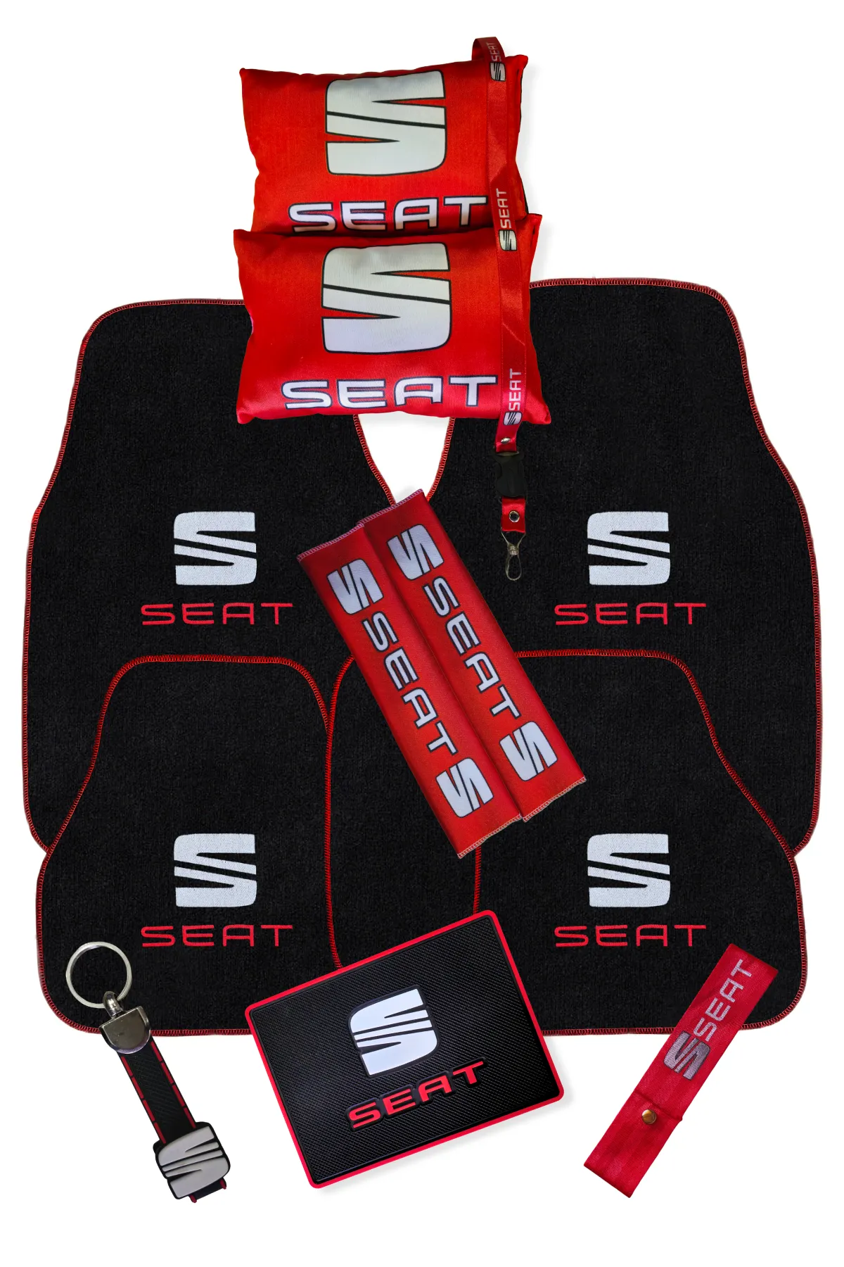 Seat Uyumlu 5'li Oto Paspas & Araç Boyun Yastığı - Emniyet Kemer Pedi / Seat Full Oto Aksesuar Seti