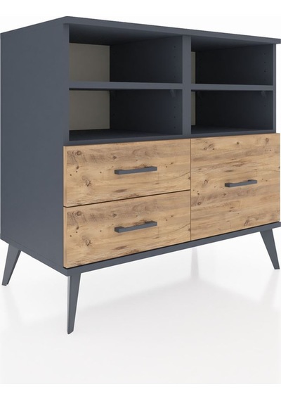 Hyperion Şifonyer 4 Raflı 3 Çekmeceli 88x44x80 Antrasit-antrasit/çam Antrasit/çam