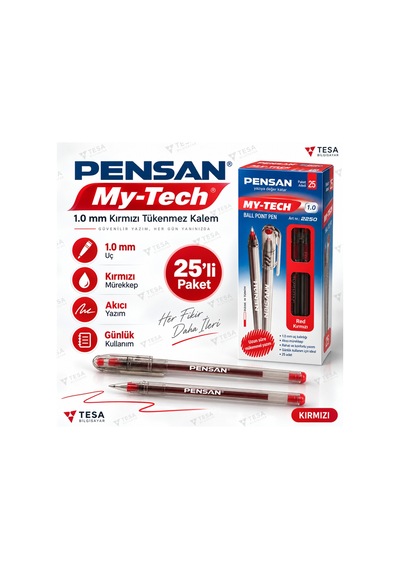 2250 1.0 Mm Tükenmez Kırmızı Kalem 25'li Kutu