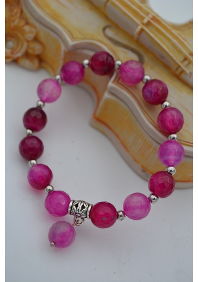 Stoneage Jewellery Pembe Akik Taşlı Bileklik Çok Renkli
