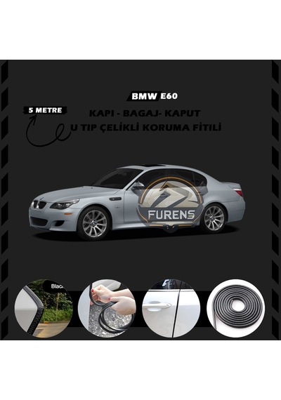 Bmw E60 Oto Araç Kapı Koruma Fitili 5 Metre Parlak Siyah Renk