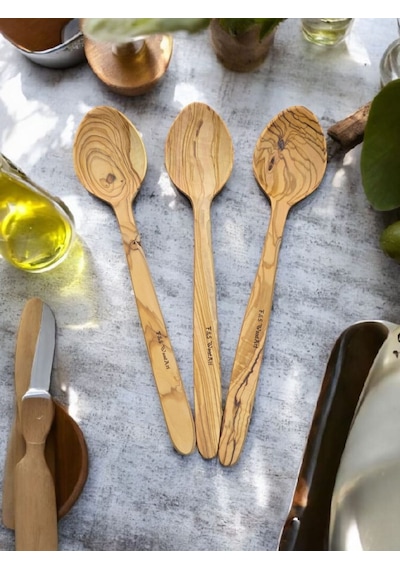 F&s Woodart 3 Adet Edremit Zeytin Ağacı Doğal Ahşap El Yapımı Tahta Kaşık Yemek Kaşığı 29 Cm Tencere Kaşığı