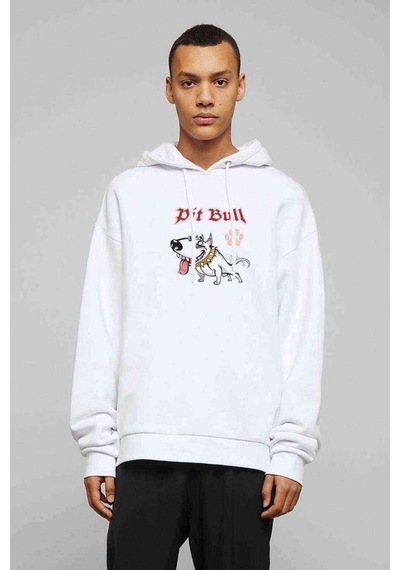 Pıtbull West Coast Baskılı Beyaz Erkek Kapşonlu Sweatshirt
