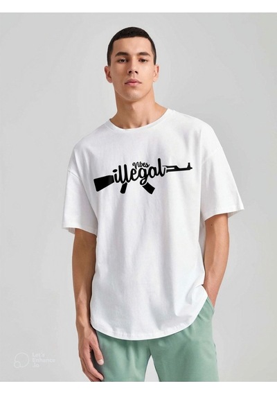 Unisex Oversize Illegal Baskılı T-shirt Beyaz