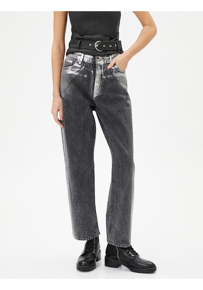 Koton Parlak Varak Baskılı Straight Jean Kot Pantolon Katlamalı Düz Paça - Eve Jean Siyah 4wal40406md Siyah Koton Parlak Varak Baskılı Straight Jean Kot Pantolon Katlamalı Düz Paça - Eve Jean Siyah 4wal40406md Siyah