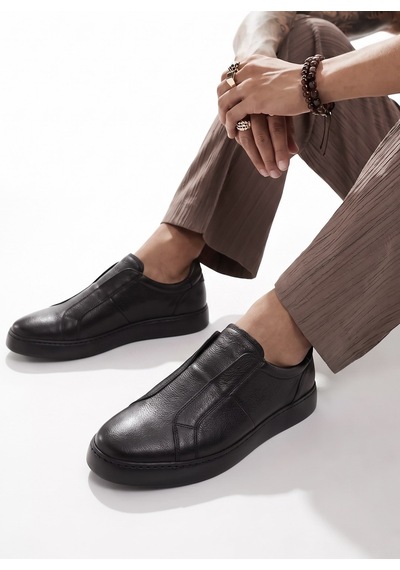 Cabani Hakiki Deri Siyah Bağcıksız Erkek Sneaker