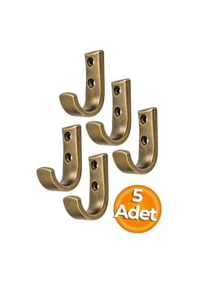 Metal Duvar Askısı, J Tipi, 5x3x1.8 Cm, Montaj Vidaları Dahil, 5 Adet, Renk Seçenekleri Antik Sarı