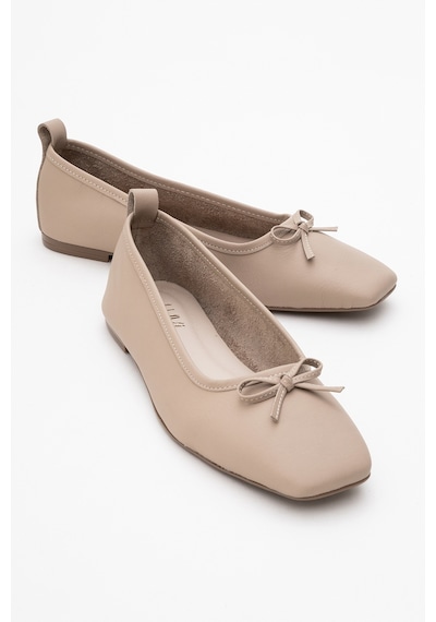 Luvishoes Luvi Shoes Sosa Bej Cilt Hakiki Deri Küt Burunlu Fiyonklu Kadın Babet Ayakkabı Bej Cilt