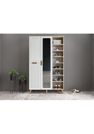 Monere Membran 3 Kapaklı Portmanto Montaj Dahil Meşe Beyaz 120 Cm