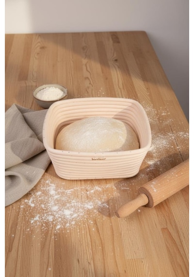 Bambum Puder - Ekmek Mayalama Sepeti Kare 20 Cm Ahşap
