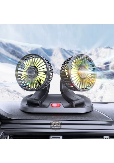 Araç İçi Vantilatör 360 Dönebilen Torpido Üstü Çift Başlıklı Vantilatör 12v Uyumlu Çakmaklık Girişli Soğutucu Fan