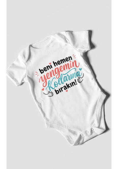 Morivokids Yengeye Özel Kısa Kollu Bebek Body %100 Pamuk Beyaz