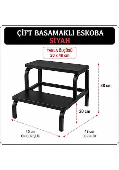 Siyah İki Basamaklı Muayene Masası Basamağı Eskoba