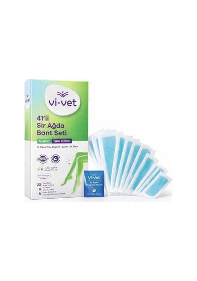 Vi-vet Sir Ağda Bant Seti, Azulen, Tüm Cilt Tipleri, 41 Parça, Vücut Ve Yüz Bandı, Temizleme Mendili