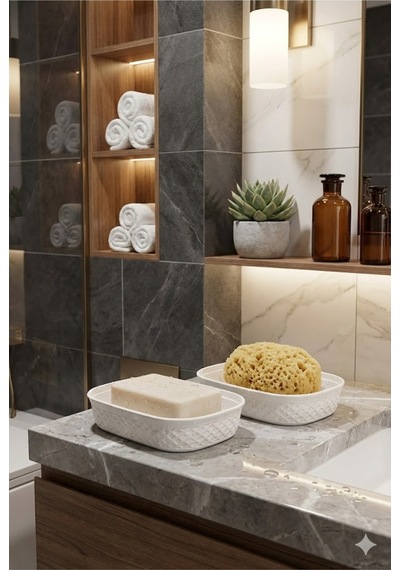 Buççin Online Mağaza Su Tahliyeli, Kırılmaz, Çevre Dostu Banyo & Mutfak Sabun Kabı 12x8,5x3 Cm 2 Li Set Plastik Beyaz Çok Renkli