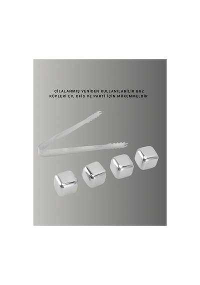 Yeniden Kullanılabilir 304 Çelik Metal Buz Küpleri 4'lü Set Beyaz