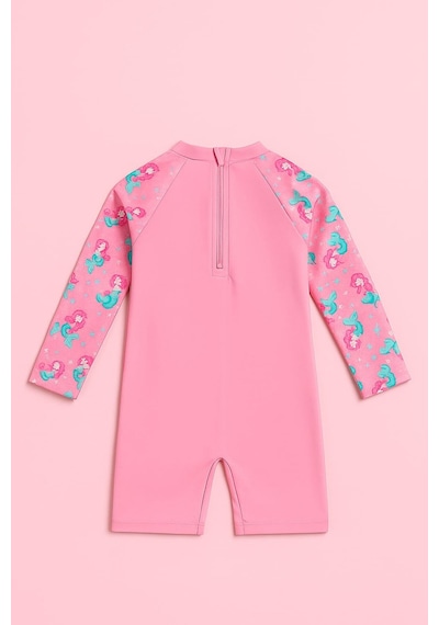My Kids Wear Kız Cocuk Uzun Kollu Ve Fermuarlı Mayo Takımı 3 -10 Yas 11906 Açık Pembe