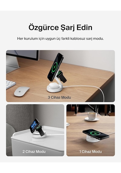 Magsafe Uyumlu Şarj Cihazı, 3'ü 1 Arada Dönüştürülebilir Kablosuz Şarj İstasyonu, İphone 17, Apple Watch, Airpods İçin Qi2 Sertifikalı 15 W Şarj, Kaymaz Tabanlı, 36 W Adaptör Dahil, Beyaz Çok Renkli Magsafe Uyumlu Şarj Cihazı, 3'ü 1 Arada Dönüştürülebilir Kablosuz Şarj İstasyonu, İphone 17, Apple Watch, Airpods İçin Qi2 Sertifikalı 15 W Şarj, Kaymaz Tabanlı, 36 W Adaptör Dahil, Beyaz Çok Renkli
