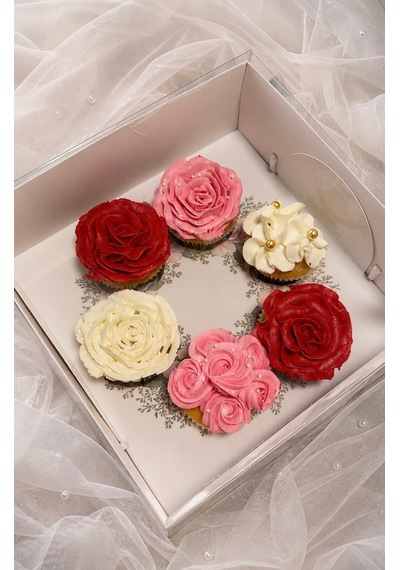 Çelenk Desenli 6 Lı Cupcake Kutusu 25x25x10