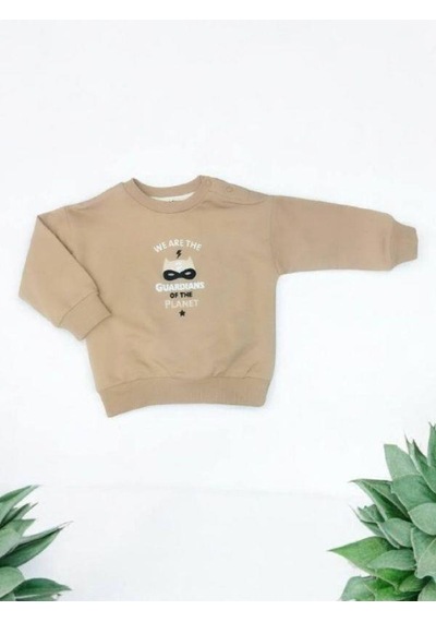 Çikoby Erkek Bebek Guardians Yazılı Sweatshirt-14868 Bej