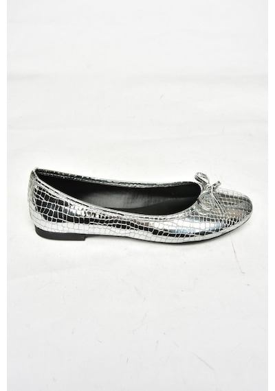 Fox Shoess726056307 Gümüş Yılan Baskılı Kadın Babet Gümüş
