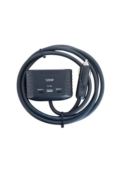 Araç Çakmak Uzatma Kablosu Çakmaklık Çoklayıcı Usb, Type-c Çıkışlı 12 Volt 10 Amper 120 Wat 2 X1,5mm Ttr Bak
