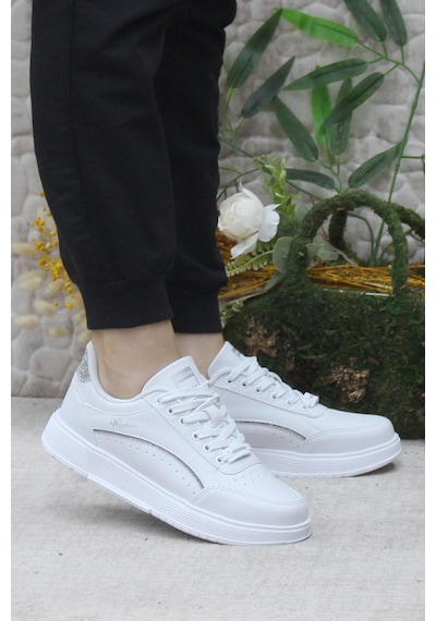 Fort Wks 2765 Beyaz Gümüş Hafif Rahat Sneaker Kadın Spor Ayakkabı 001