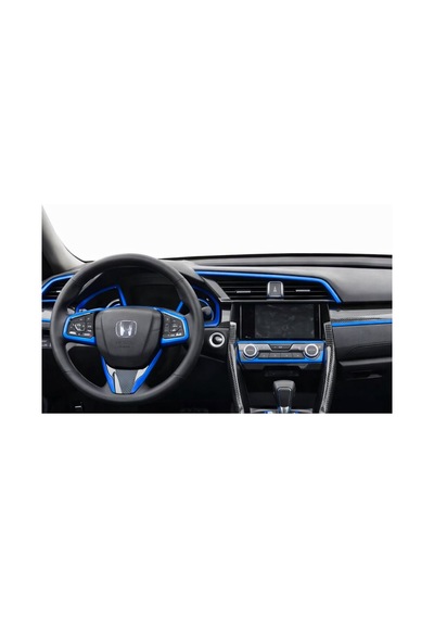 Honda Civic 2016-2021 İçin 10. Nesil Panel Karbon Kaplama 11 Parça Mavi Detaylar