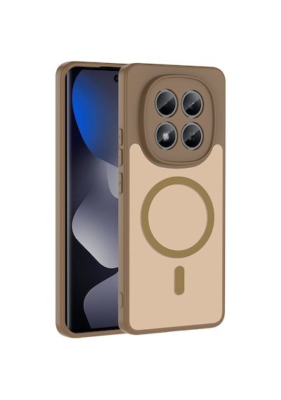Maks Technology Redmi Note 14 Pro 4g Kılıf M-safe Şarj Özellikli Mkst Babet Kapak - Kahverengi