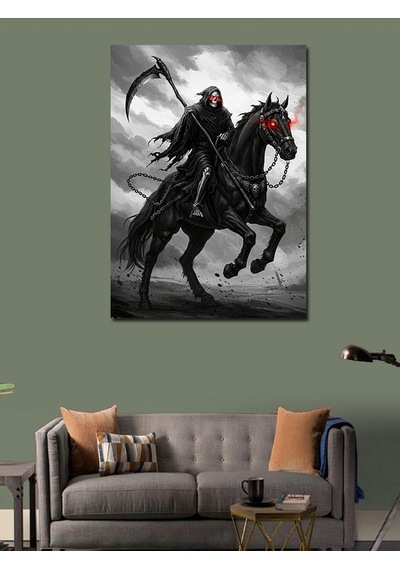 Kanvas Tablo Kara Şövalye Ve At 70cmx100cm