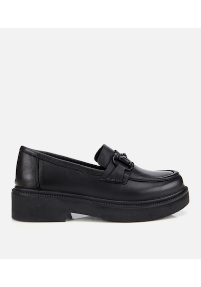 Hotiç Kadın Deri Siyah Kalın Tabanlı Klasik Loafer