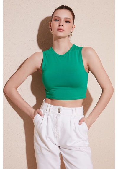 Lela Pamuklu Bisiklet Yaka Dar Kesim Crop Bayan Atlet 5865259 Benetton