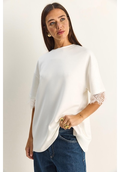 Shade Kadın Sırt Detaylı Dantel Garnili T-shirt 1073 60286023 - Beyaz