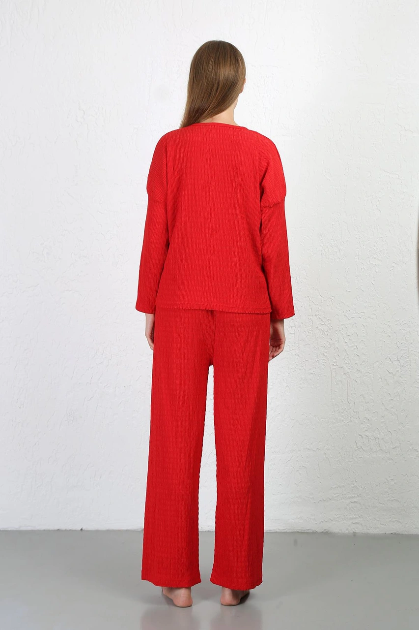 Akbeniz Kadın Bürümcük Kumaş Pijama Takım Kırmızı 4233 Kırmızı