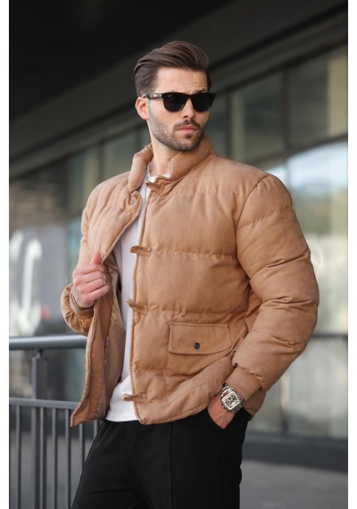 Madmext Camel Düğmeli Dik Yaka Erkek Şişme Mont E7435 Camel