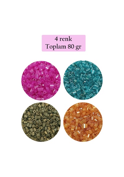 Kesme Cam Boncuk 2mm - 4 Renk - Toplam 80 Gram - Bnc438