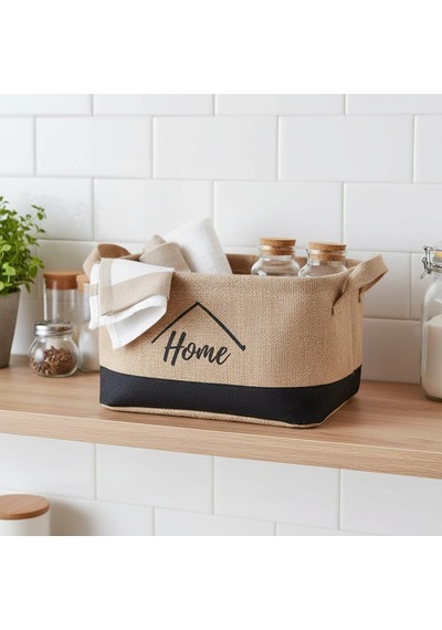 Deconox Dikdörtgen Jüt Düzenleyici Sepet 24x17x14 Cm Krem Renk Katlanabilir Kumaş Kulplu Organizer / Ev, Mutfa Diğer