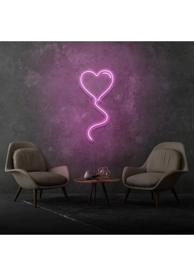 Kalpli Balon Şekilli Neon Tabela Pembe