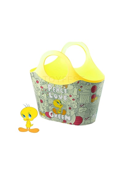 Toyfest Çok Amaçlı Sarı Çocuk Günlük & Plaj Çantası - Peace Love Green Tweety Model - 5 Lt