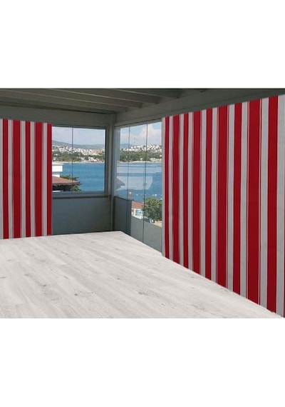 Ceylan Home Balkon Perdesi Kırmızı Çizgili Ölçü Seçenekli Beyaz - Kırmızı
