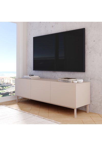 Robinhome Miami Tv Ünitesi Sehpası 3 Kapaklı Ahşap Ayaklı 150cm Kumsal Bej