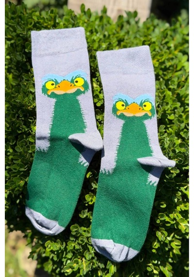 Lousocks Deve Kuşu Desenli Tasarım Unisex Soket Çorap Gri