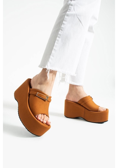 Dabab Shoes Lunara Kadın 3'lü Paket Tokalı 10 Cm Platform Topuklu Kalın Taban Terlik Sandalet Taba - Bej - Siyah Siyah Kombin